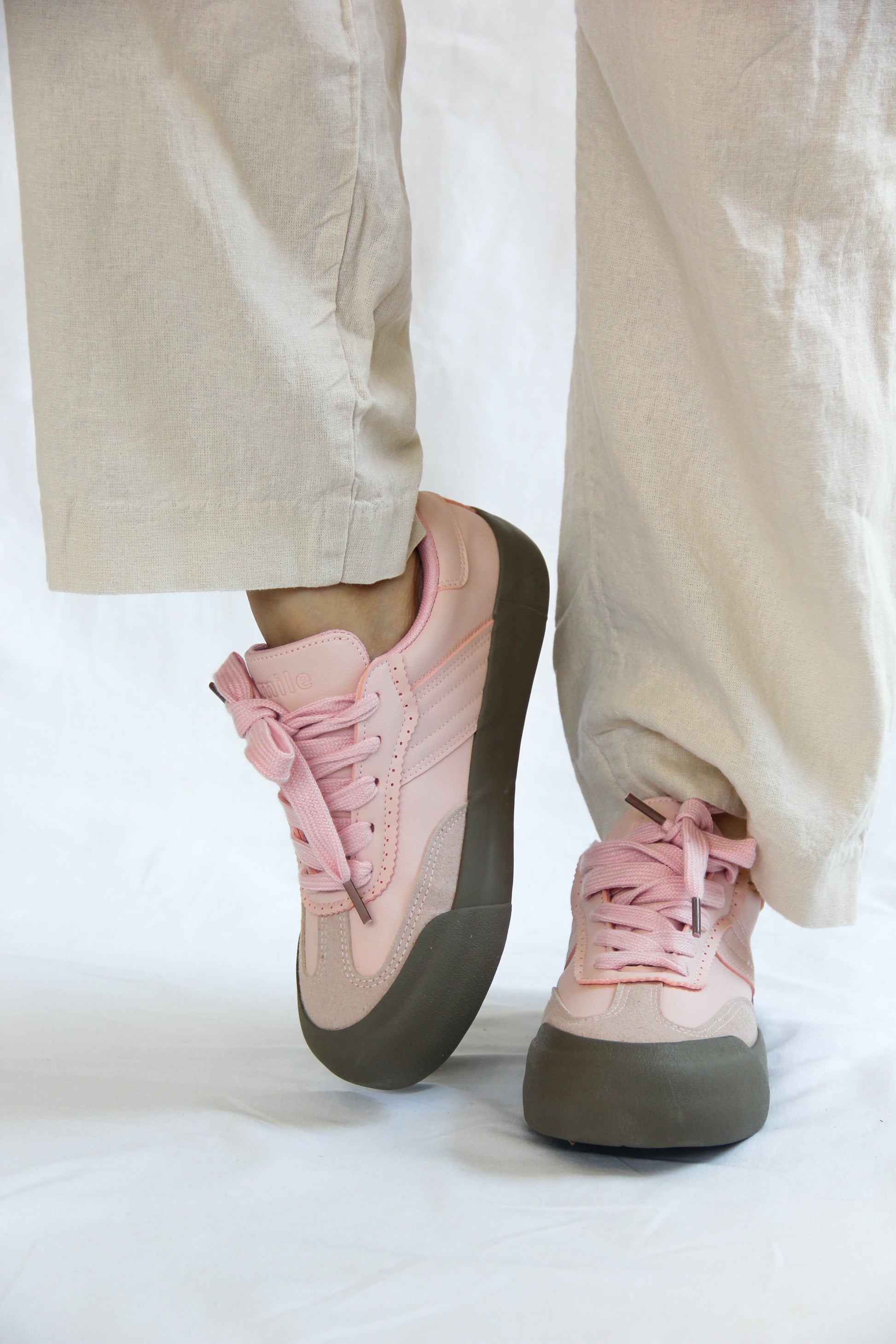 Model wearing Jena Pink Sneakers